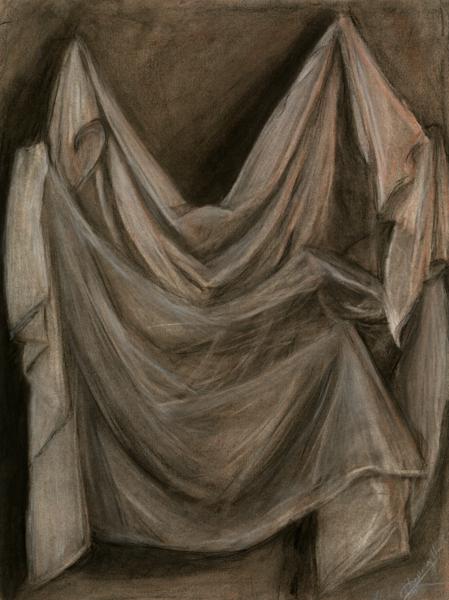 <b>Hanging Drapery Study, 2023</b><br><i>Charcoal on drawing paper</i>