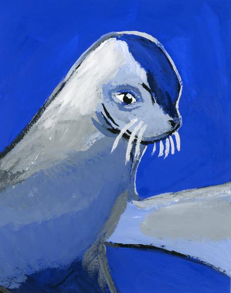 <b>Nova the Sea Lion: Monochromatic Color Study, 2023</b><br><i>Gouache on bristol</i><br><br>Nova from the Saint Louis Zoo.