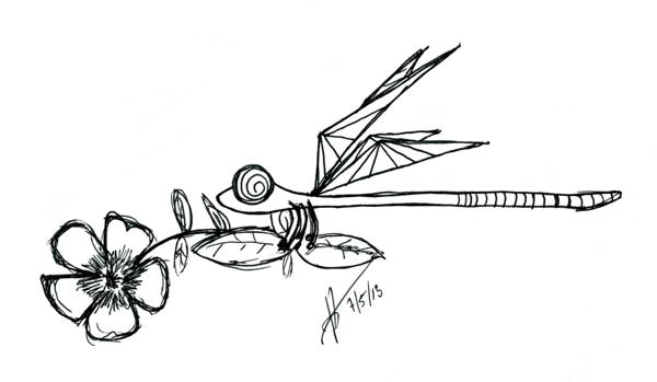 <b>Stylized Dragonfly, 2013</b><br><i>Ink on bristol</i>