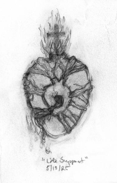 <b>Life Support, 2025</b><br><i>Graphite on paper</i>