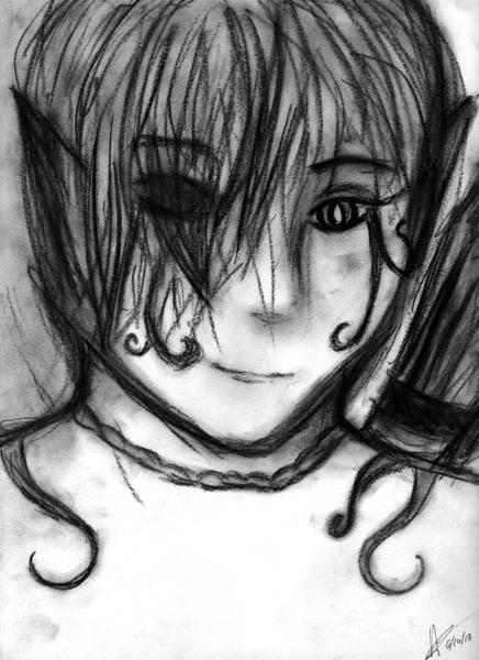 <b>Painted Link the Archer, 2013</b><br><i>Charcoal on bristol</i>