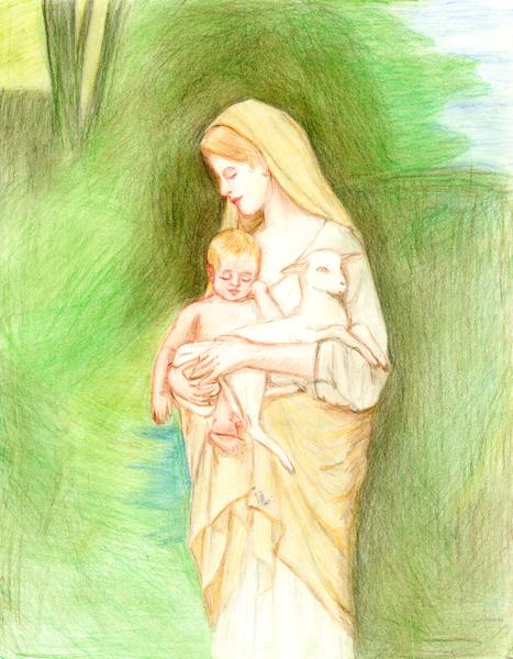 <b>L'innocence (Inspired by Bouguereau, 1893), 2024</b><br><i>Watercolor pencil on paper</i>