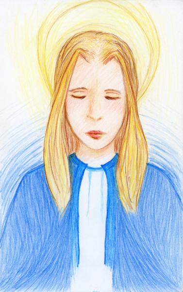 <b>Mary, Prayerful and Reflective, 2023</b><br><i>Colored pencil on bristol</i>